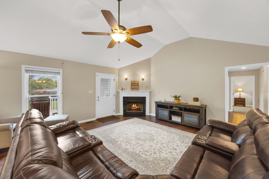 Living room arranged for listing photos after decluttered and staged with clear walking paths